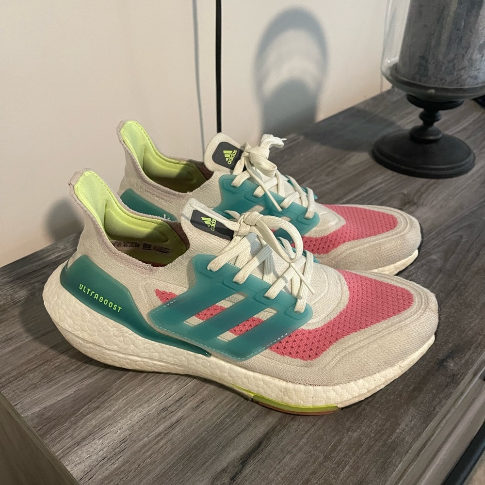 adidas UltraBoost pink white and blue